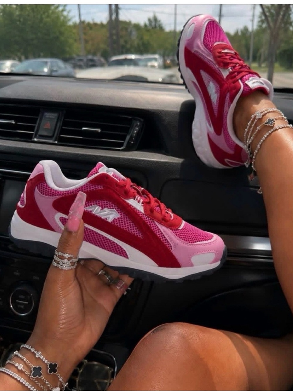 Avia Women's Pink and Red Retro Mesh Sneakers